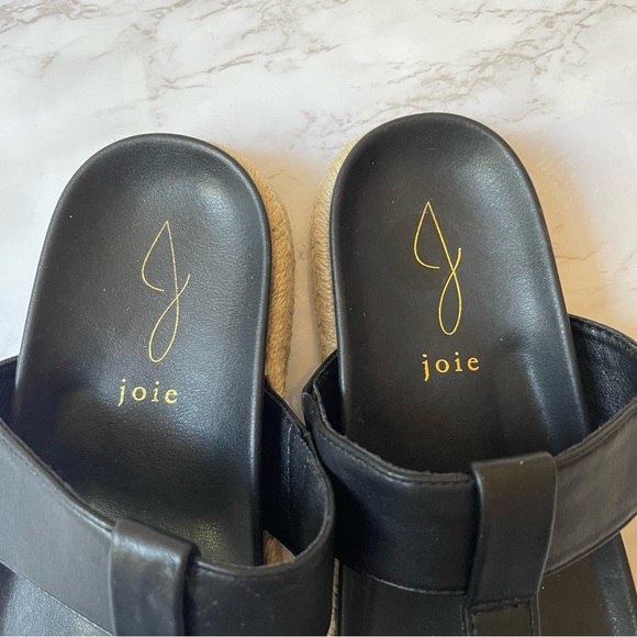 Joie Black Vegan Leather Walking Thong Flat Sandals Espadrilles Trim 6.5 - Picture 3 of 5